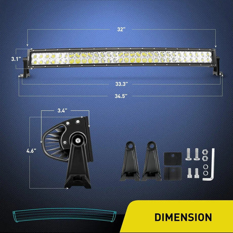 LED Light Bar 32" 180W Double Row Curved Spot/Flood LED Light Bar