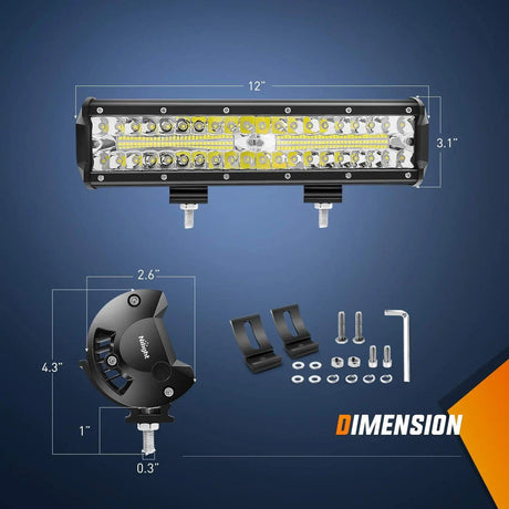 LED Light Bar 12" 300W 30000LM Triple Row Spot/Flood Led Light Bar