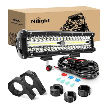 12 Inch 300W 30000LM Triple Row Flood/Spot LED Light Bar Kit | 12FT Wire Nilight