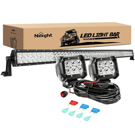 Light Bar Wiring Kit 52" Double Row Spot/Flood LED Light Bar | 4" 18W Spot LED Pods (Pair) | 12FT Wire 3Pin Switch