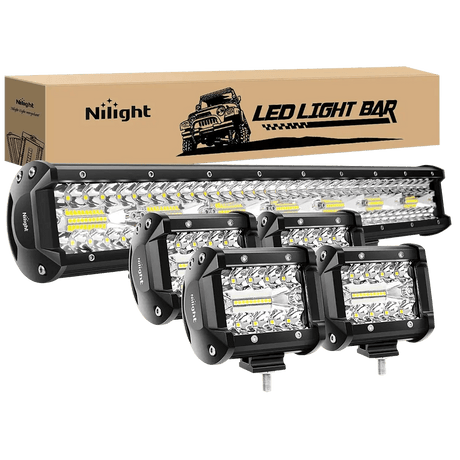 Light Bundle 20" 420W Triple Row Spot/Flood Led Light Bar | 4Pcs 4" 60W Triple Row Combo Light Pods