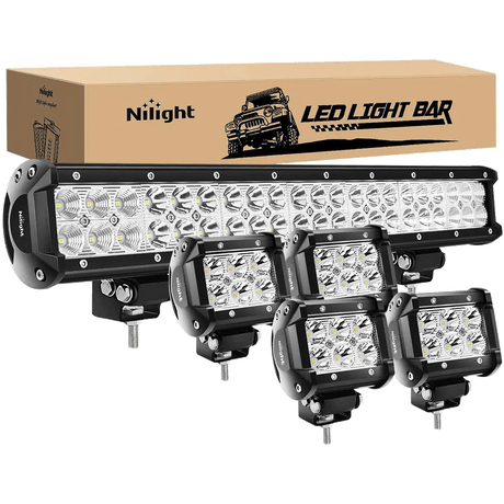 Light Bundle 20" 126W Double Row Spot/Flood Led Light Bar Kit | 4Pcs 4" 18W Spot Light Pods