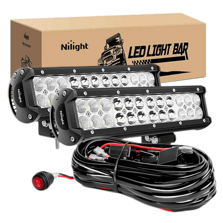 Light Bar Wiring Kit 12" 72W Double Row Spot/Flood Led Light Bars (Pair) | 10FT Wire 3Pin Switch