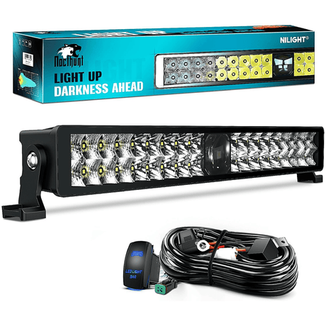 22 Inch 37LED Dual Row Spot Flood Screw-Less Night Vision LED Light Bar | 16AWG Wire 5Pin Switch Nilight